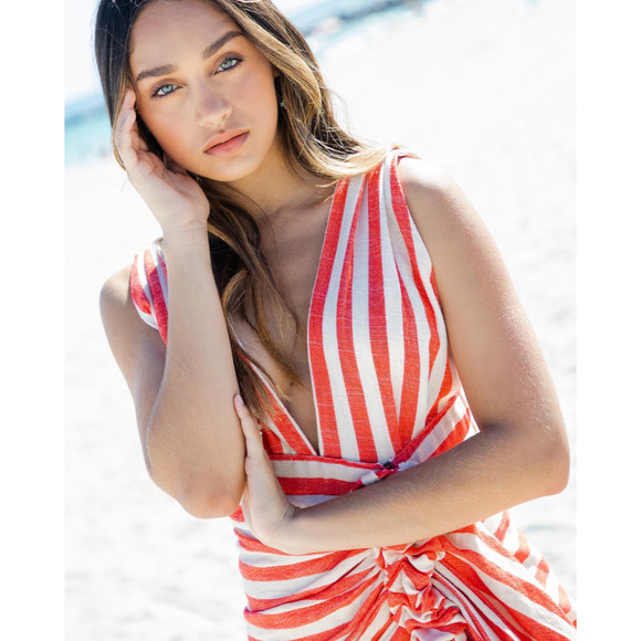 JBQ JUST BEE QUEEN Tulum chili striped goop resort midi dress nwt $635 m US-6 - Picture 2 of 16